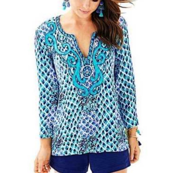 Lilly Pulitzer Beaded Tunic Top in Amelia Island Size L - Picture 2 of 11